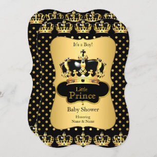 Prince Baby Shower Black Gold Polka Dot Einladung