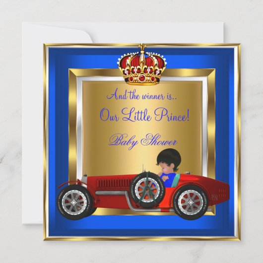 Prince Baby Shower Blue Boy Red Racing Car 2B Einladung (Vorderseite)