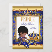 Prince Baby Shower Blue Gold African American Foil Einladung (Vorderseite)