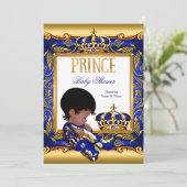 Prince Baby Shower Blue Gold African American Foil Einladung (Stehend Vorderseite)