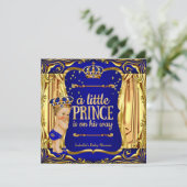 Prince Baby Shower Blue Gold Blonde Einladung (Stehend Vorderseite)