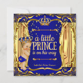 Prince Baby Shower Blue Gold Blonde Einladung (Vorderseite)
