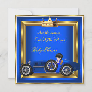 Prince Baby Shower Blue Gold Boy Racing Car Einladung