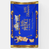 Prince Baby Shower Blue Gold Carriage Brünett Boy Banner (Vertikal)