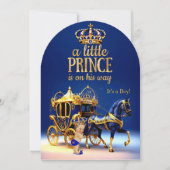 Prince Baby Shower Blue Gold Carriage Einladung (Vorderseite)