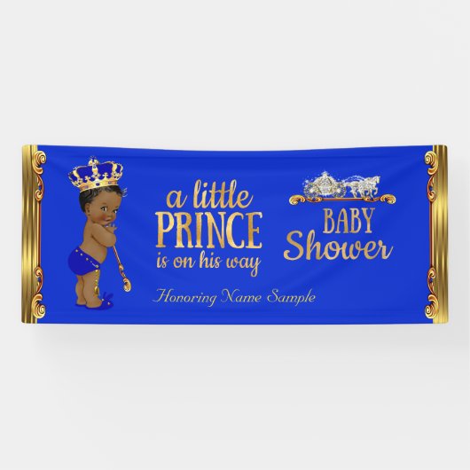 Prince Baby Shower Blue Gold Carriage Ethnic 2 Banner (Horizontal)