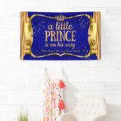 Prince Baby Shower Blue Gold Crown Drapes Banner (Insitu)