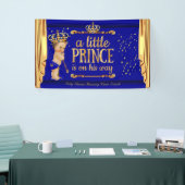 Prince Baby Shower Blue Gold Drapes Brünett Boy Banner (Messeveranstaltung)