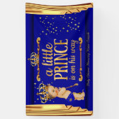 Prince Baby Shower Blue Gold Drapes Brünett Boy Banner (Vertikal)