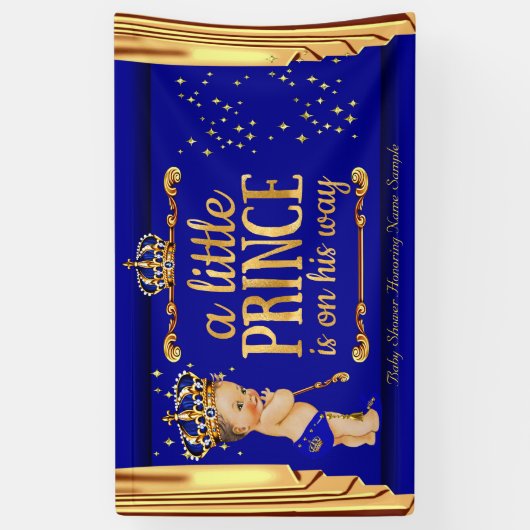 Prince Baby Shower Blue Gold Drapes Brünett Boy Banner (Vertikal)
