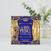 Prince Baby Shower Blue Gold Ethnic Boy Einladung (Stehend Vorderseite)