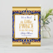 Prince Baby Shower Blue Verziert Gold Boy Einladung (Stehend Vorderseite)