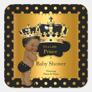 Prince Baby Shower Boy Black Gold Ethnic Quadratischer Aufkleber