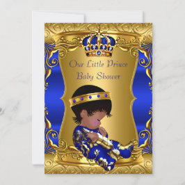 Prince Baby Shower Boy Blue Gold African American Einladung