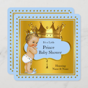 Prince Baby Shower Boy Blue Gold Crown Blonde Einladung
