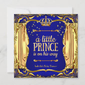 Prince Baby Shower Boy Blue Gold Einladung (Vorderseite)