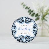 Prince Baby Shower Boy Blue Leopard Einladung (Stehend Vorderseite)