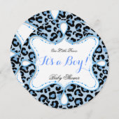 Prince Baby Shower Boy Blue Leopard Einladung (Vorne/Hinten)