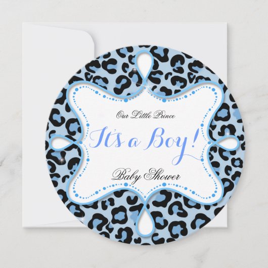 Prince Baby Shower Boy Blue Leopard Einladung (Vorderseite)