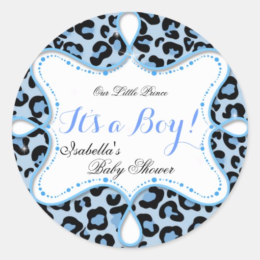 Prince Baby Shower Boy Blue Leopard Runder Aufkleber (Vorderseite)