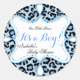 Prince Baby Shower Boy Blue Leopard Runder Aufkleber