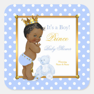 Prince Baby Shower Boy Blue Polka Dot Ethnic Quadratischer Aufkleber