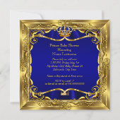 Prince Baby Shower Boy Blue Verziert Gold Einladung (Rückseite)