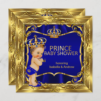 Prince Baby Shower Boy Blue Verziert Gold Einladung