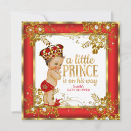 Prince Baby Shower Boy Red Gold White Brünett Einladung