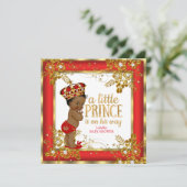 Prince Baby Shower Boy Red Gold White Ethnic Einladung (Stehend Vorderseite)
