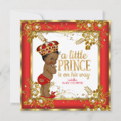 Prince Baby Shower Boy Red Gold White Ethnic Einladung (Vorderseite)