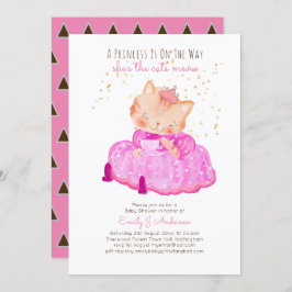 Prince Baby Shower Cats Kitten Girls Pink Niedlich Einladung