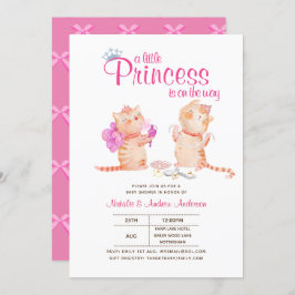 Prince Baby Shower Cats Kitten Girls Pink Niedlich Einladung