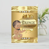 Prince Baby Shower Gold Foil Brünett Bow Krawatte Einladung (Stehend Vorderseite)