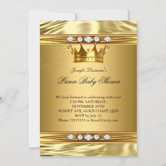 Prince Baby Shower Gold Foil Brünett Bow Krawatte Einladung (Rückseite)