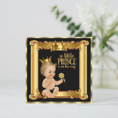 Prince Baby Shower Gold Imitate Foil Black Blonde Einladung (Stehend Vorderseite)