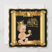 Prince Baby Shower Gold Imitate Foil Black Blonde Einladung (Vorderseite)