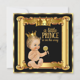Prince Baby Shower Gold Imitate Foil Black Blonde Einladung