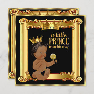 Prince Baby Shower Gold Imitate Foil Black Ethnic Einladung
