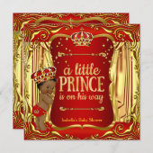 Prince Baby Shower Red Gold American Einladung (Vorne/Hinten)