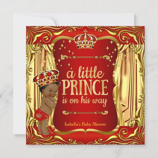 Prince Baby Shower Red Gold American Einladung (Vorderseite)