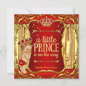 Prince Baby Shower Red Gold Boy Blonde Einladung (Vorderseite)