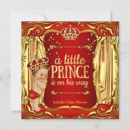 Prince Baby Shower Red Gold Boy Brünett Einladung
