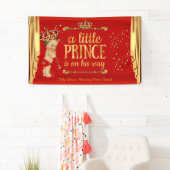 Prince Baby Shower Red Gold Drapes Brünett Boy Banner (Insitu)