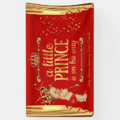 Prince Baby Shower Red Gold Drapes Brünett Boy Banner (Vertikal)