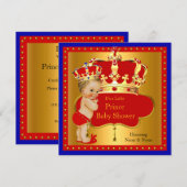 Prince Baby Shower Red Royal Blue Boy Crown Blonde Einladung (Vorne/Hinten)