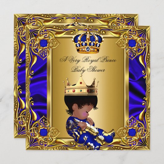 Prince Baby Shower Regal Gold Royal Blue Boy Einladung (Vorne/Hinten)
