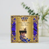 Prince Baby Shower Regal Gold Royal Blue Boy Einladung (Stehend Vorderseite)