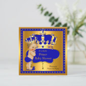 Prince Baby Shower Royal Blue Boy Crown Blonde Einladung (Stehend Vorderseite)