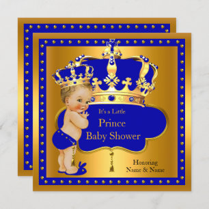 Prince Baby Shower Royal Blue Boy Crown Blonde Einladung